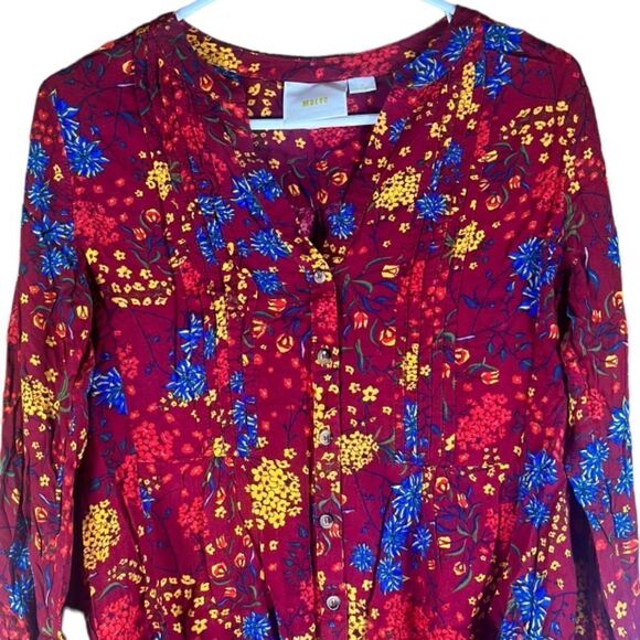 Maeve Printed Pintucked Long Sleeve Button Front Blouse Size Medium 📦 - Picture 5 of 11